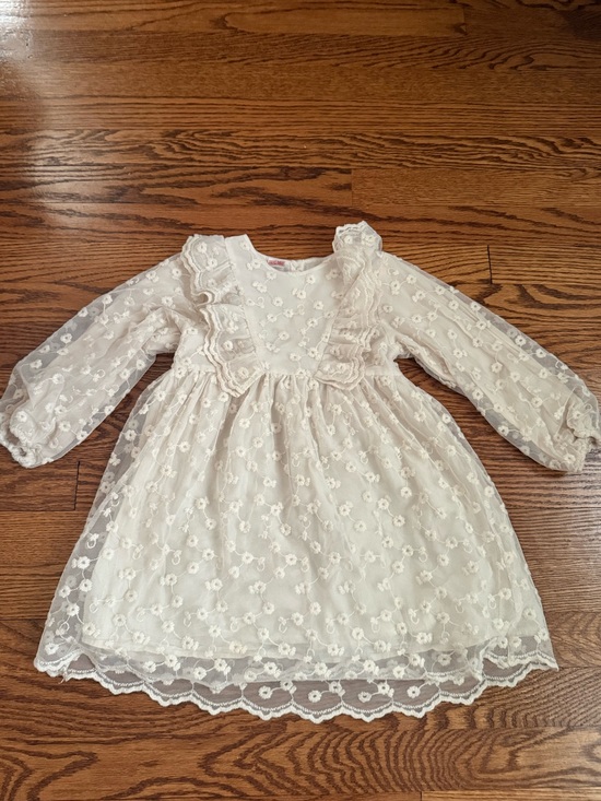 Zara Other - Zara Kids Girls Embroidered Tulle Lace Dress Ruffle Oyster White Boho Size 4-5T
